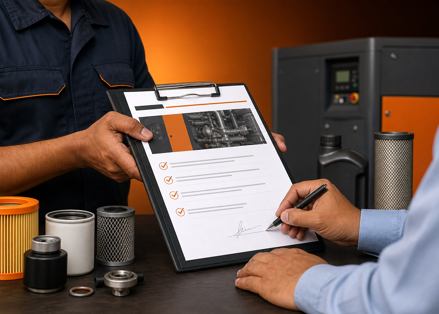 Annual maintenance contract service agreement with checklist and compressor spares for AMC planning