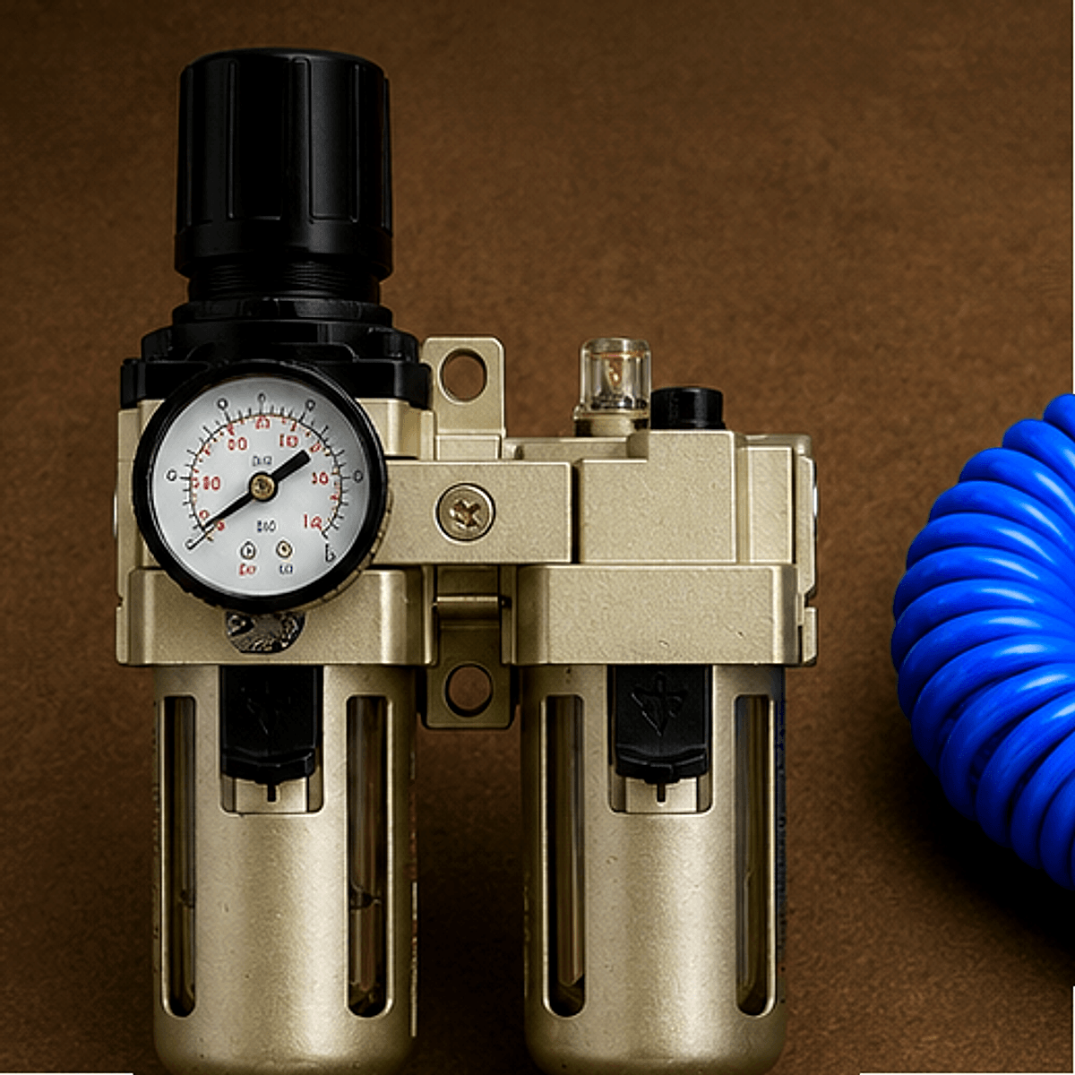 Filter-regulator-lubricator FRL unit with pressure gauge