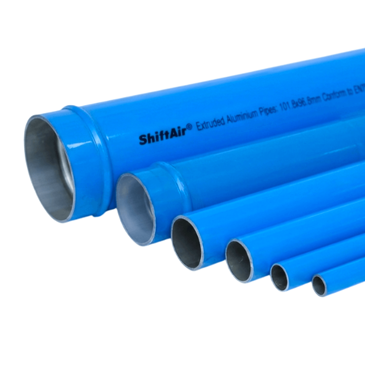 Aluminium alloy blue and grey tubes — studio product photography