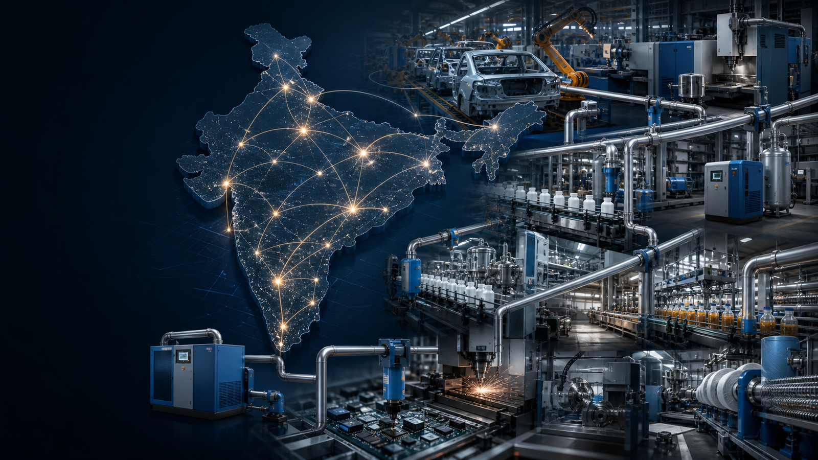 ITT India compressed-air solutions for industries across India — automotive, pharma, food, electronics and textile plants